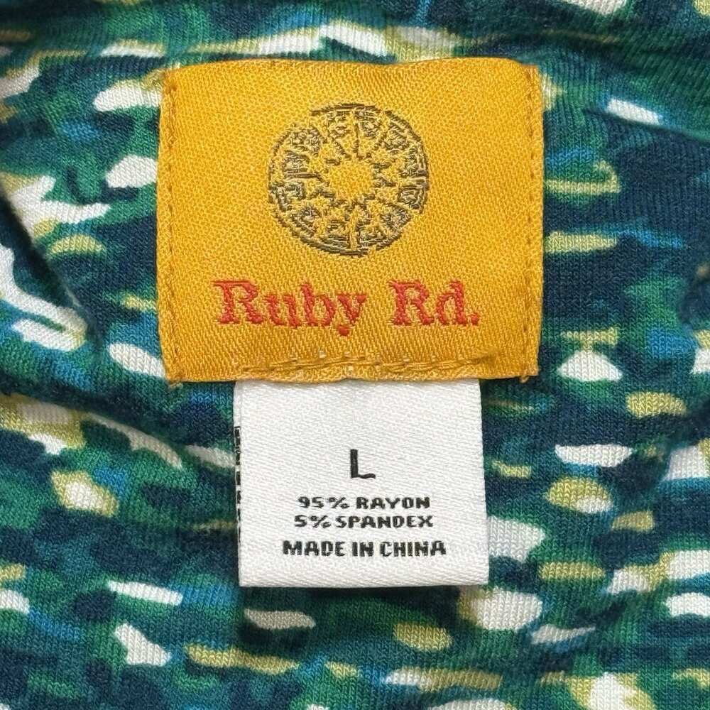 Ruby Rd Womens Large Blouse Knit Top Shirt Embellished Neckline Green Blue - Picture 7 of 8